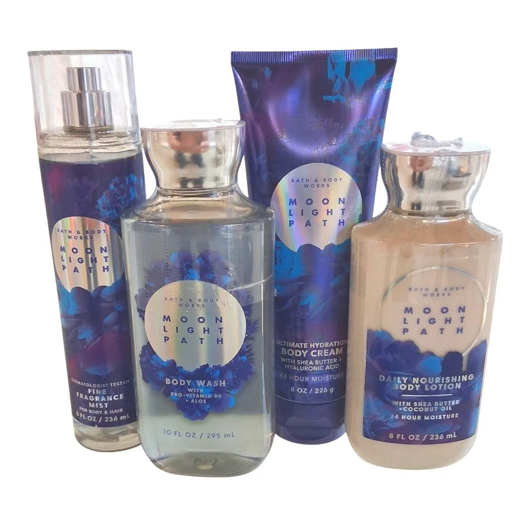 Bath & Body Works Women's Moonlight Path 4pcs Body Mist Cream Wash Lotion Femi